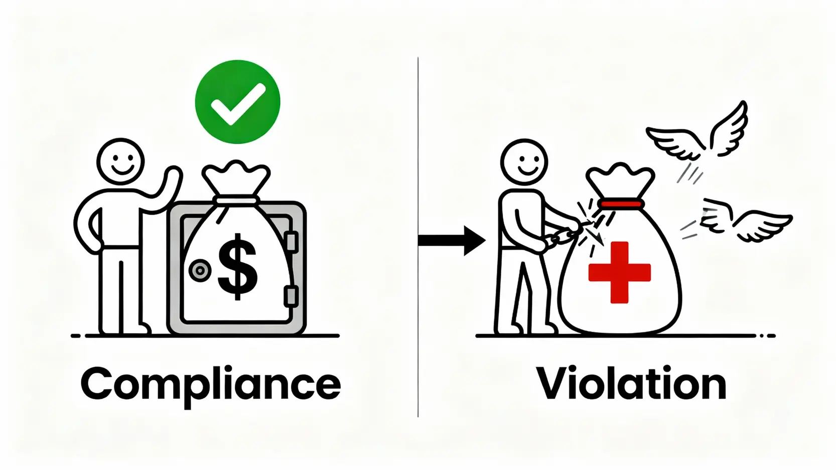 保釋金多少才合理?保釋金計算、退還流程與沒錢繳交解決方案 5 遵守與違反保釋條件的後果對比圖,顯示違反條件將導致保釋金被沒收。