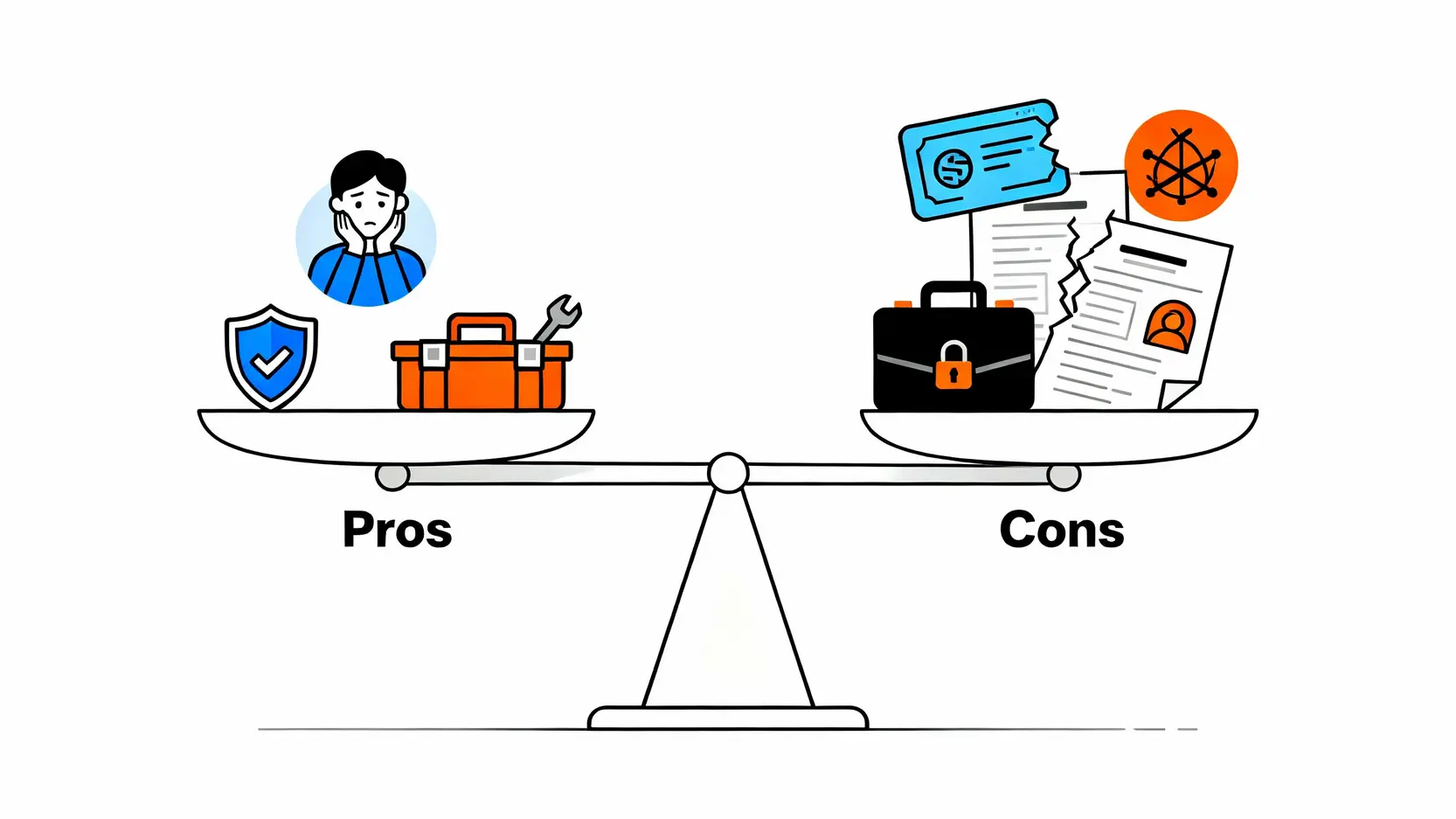 【香港破產懶人包】申請破產後果、期間限制及家人影響:一文看清所有好處壞處 3 一張對比圖,展示申請破產的好處與壞處,壞處一邊明顯較重。