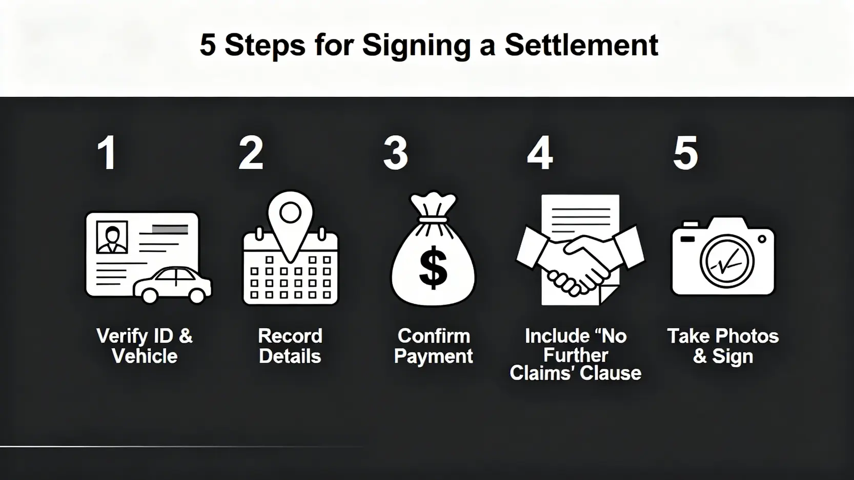 交通意外和解協議書範本香港:私了必讀5大注意事項及法律效力 4 簽署交通意外和解協議書的五大核心注意事項清單,包括核實身份、記錄細節、確認賠償、互不追究條款和拍照簽署。