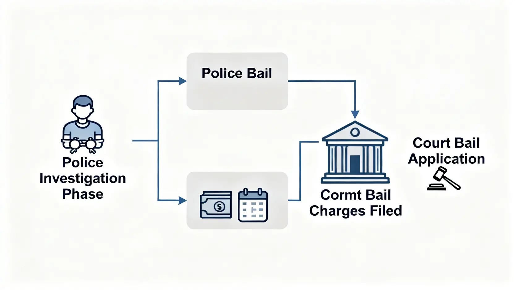 【保釋懶人包】法庭保釋申請、警署保釋分別及保釋條件全攻略 3 警署保釋與法庭保釋的流程圖,展示從被捕到申請兩種不同保釋的路徑。
