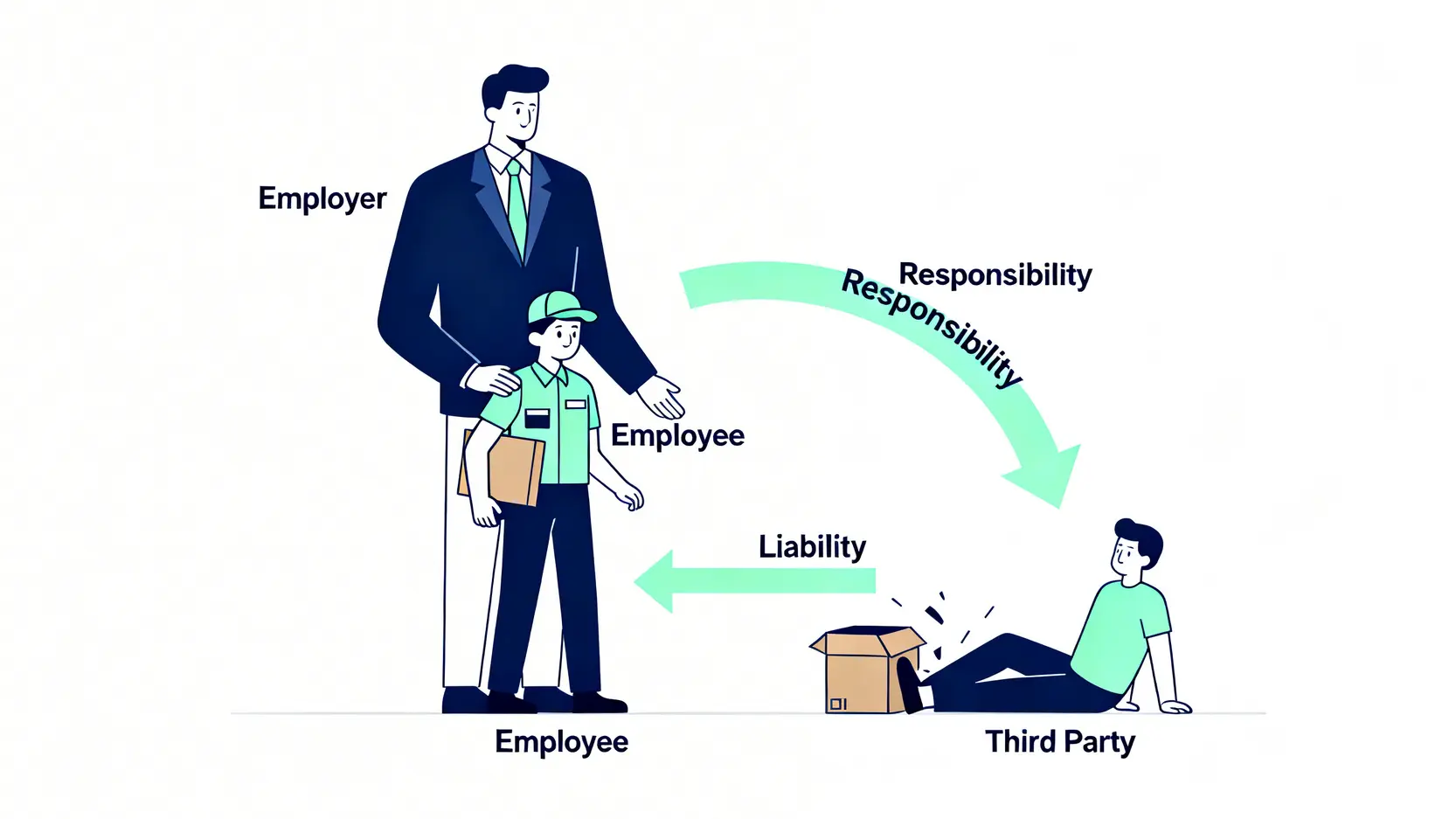 【香港侵權法懶人包】一文看懂民事侵權行為、法例及責任 5 轉承責任示意圖,展示僱主為僱員在工作中的侵權行為承擔法律責任。