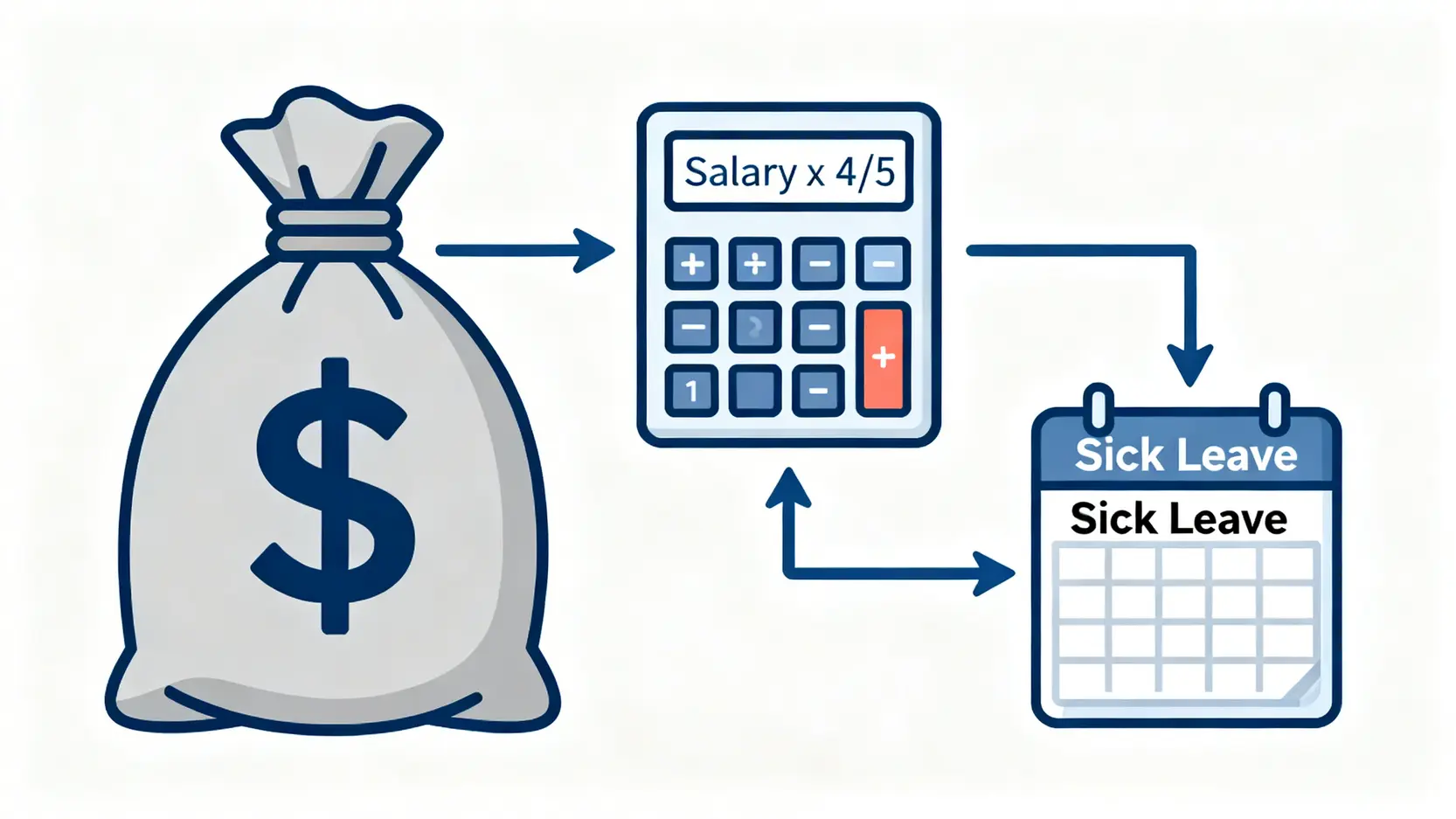 工傷賠償計算懶人包:5步學識點計五分四糧、永久傷殘賠償金額 3 五分四糧工傷病假賠償計算公式示意圖。