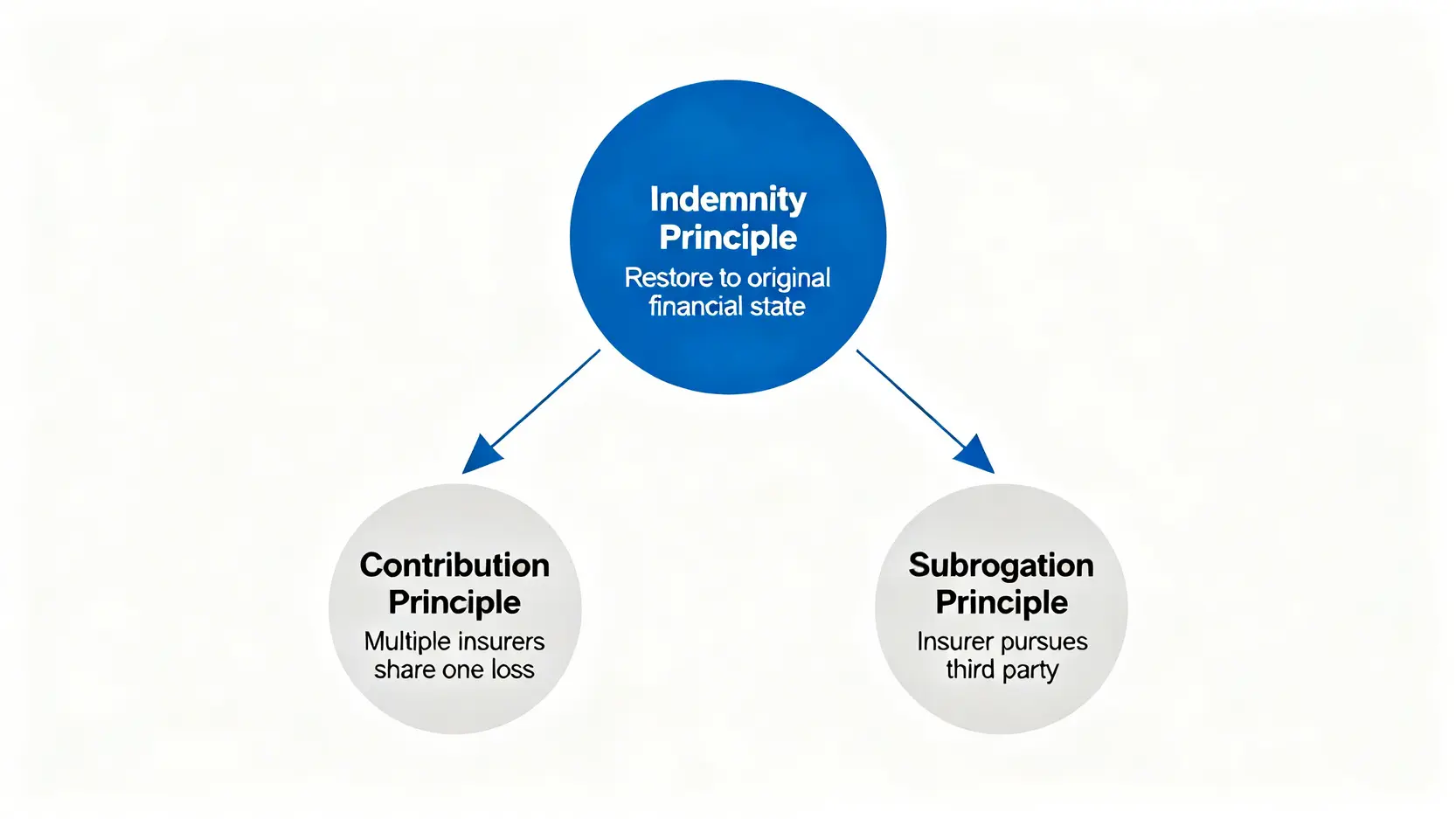 保險賠償原則全攻略:看懂彌償、損失分攤與代位追償,避免理賠爭議 3 保險賠償三大原則關係圖:彌償原則為核心,延伸出損失分攤原則與代位追償原則。