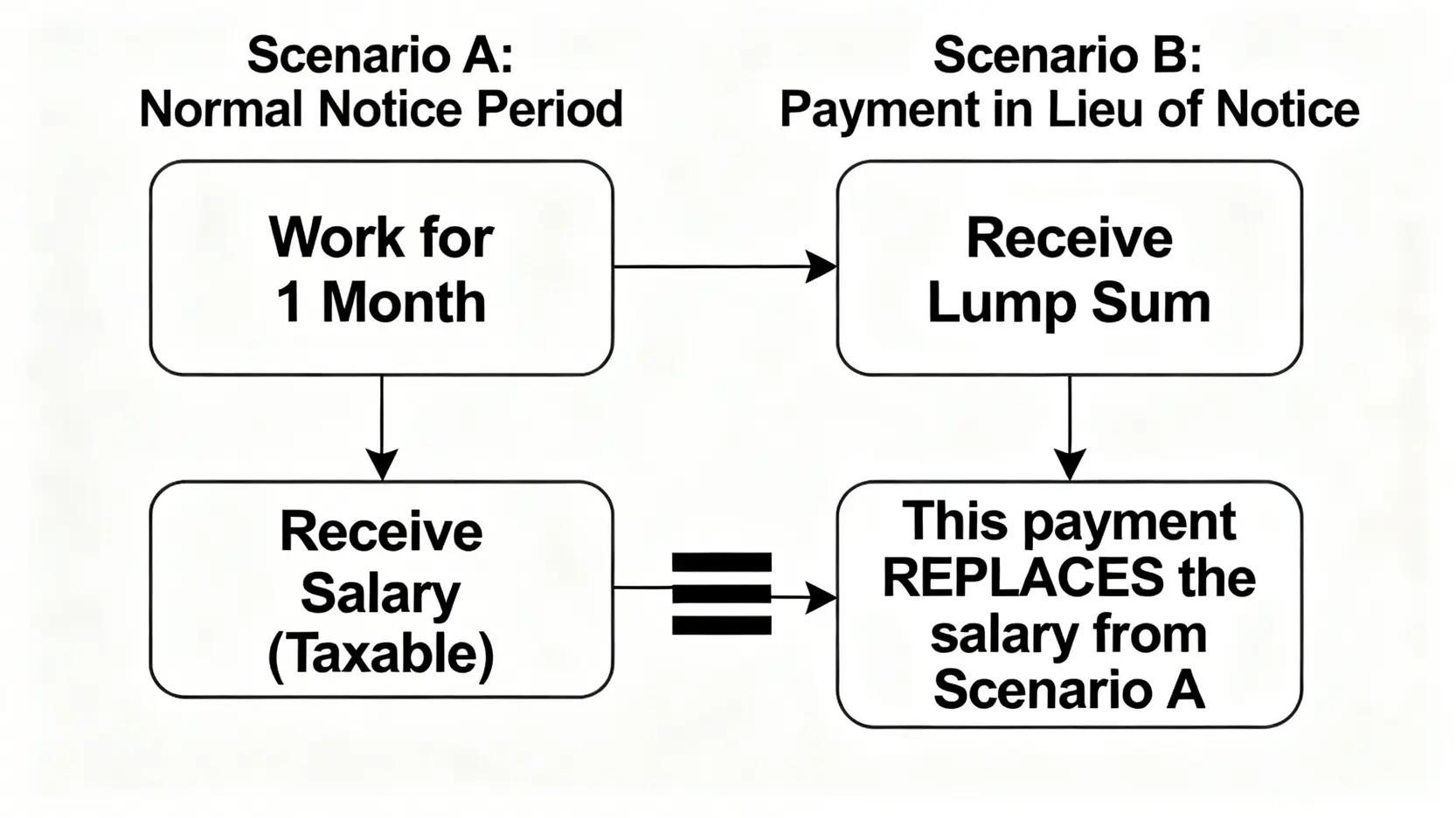 賠償金要交稅嗎?香港和解、工傷、離職賠償金報稅全攻略 5 一張流程圖解釋為何代通知金需要課稅,圖中顯示代通知金的性質等同於正常通知期內工作所應得的薪金,因此屬於應課稅收入。