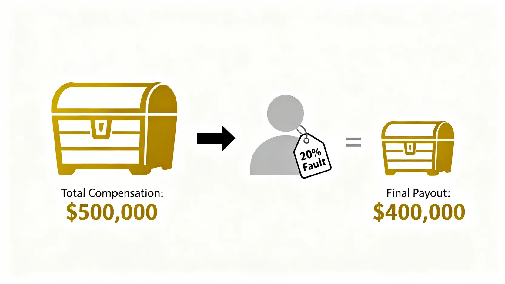 交通意外賠償金額點樣計?律師教你5大索償項目+人身傷亡計算攻略 5 示意圖解釋交通意外中的過失責任如何影響賠償金,顯示總賠償額因20%的責任而被扣減。