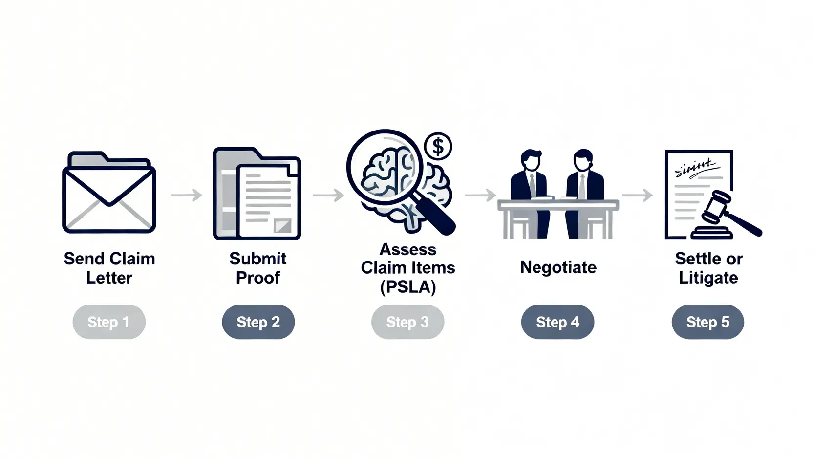 巴士意外索償全攻略:5步完成向巴士公司索償程序+賠償計算 4 向巴士公司索償的五個核心步驟流程圖。