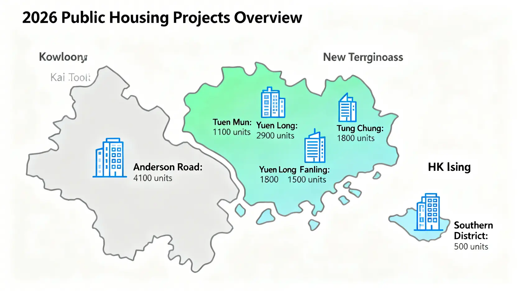 【2026公屋落成名單懶人包】全港最新屋邨地址、單位數目、入伙時間表總整理 3 2026年香港公屋落成項目分佈圖,顯示九龍、新界及港島區的主要屋邨及單位數量。
