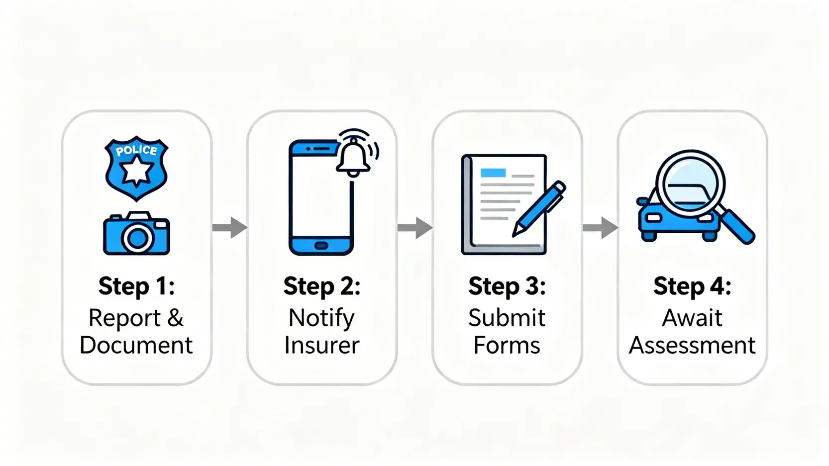 「三保」意思是什麼?第三者責任保險保障範圍、索償程序與全保分別懶人包 4 一張展示汽車保險三保索償程序的四個步驟的流程圖。