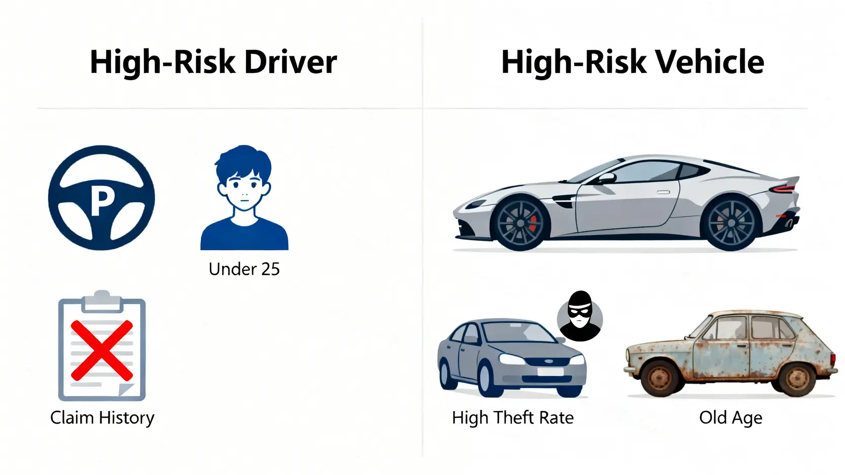 P牌燕梳終極指南:拆解車保Loading、墊底費與高危車保險慳錢攻略 4 高危車保險的兩大因素:高危司機類型(P牌、年輕司機、索償記錄)與高危車款特徵(跑車、高失竊率車輛、舊車)。