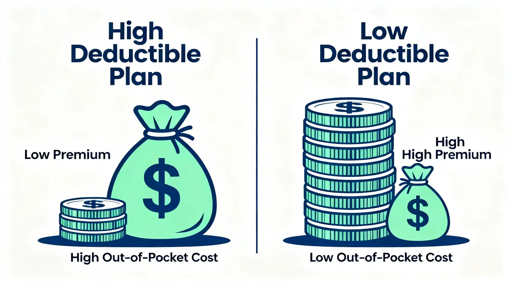 【僱主必讀】唔報工傷後果嚴重!一文睇清僱員補償條例、勞保墊底費及法律責任 3 高墊底費與低墊底費勞工保險方案的優缺點對比圖,顯示保費與理賠自付額的關係。