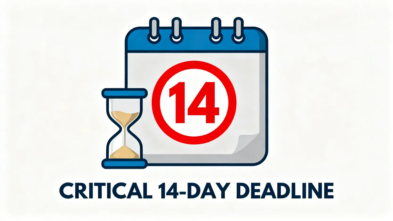 工傷上訴全攻略:不服勞工處判傷?專家教你5步爭取合理賠償 4 一張概念圖,顯示一個日曆和沙漏,強調工傷上訴必須在14天內提出的緊迫期限。