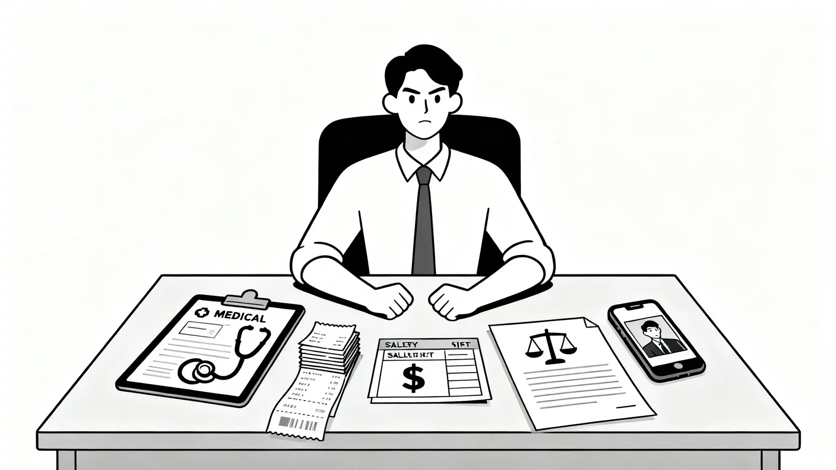 工傷和解懶人包:和解金額計算、協議書、談判技巧一篇搞定 5 工傷賠償談判前所需準備的五種關鍵文件,包括醫療記錄、費用單據、收入證明、法律文件和意外證據。